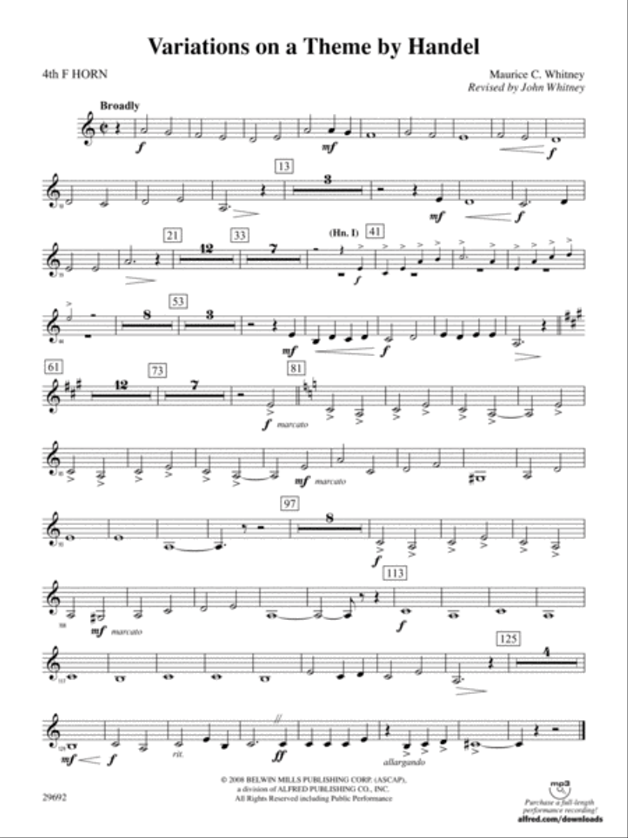 Variations on a Theme by Handel: 4th F Horn Full Orchestra scores gallery preview page 1