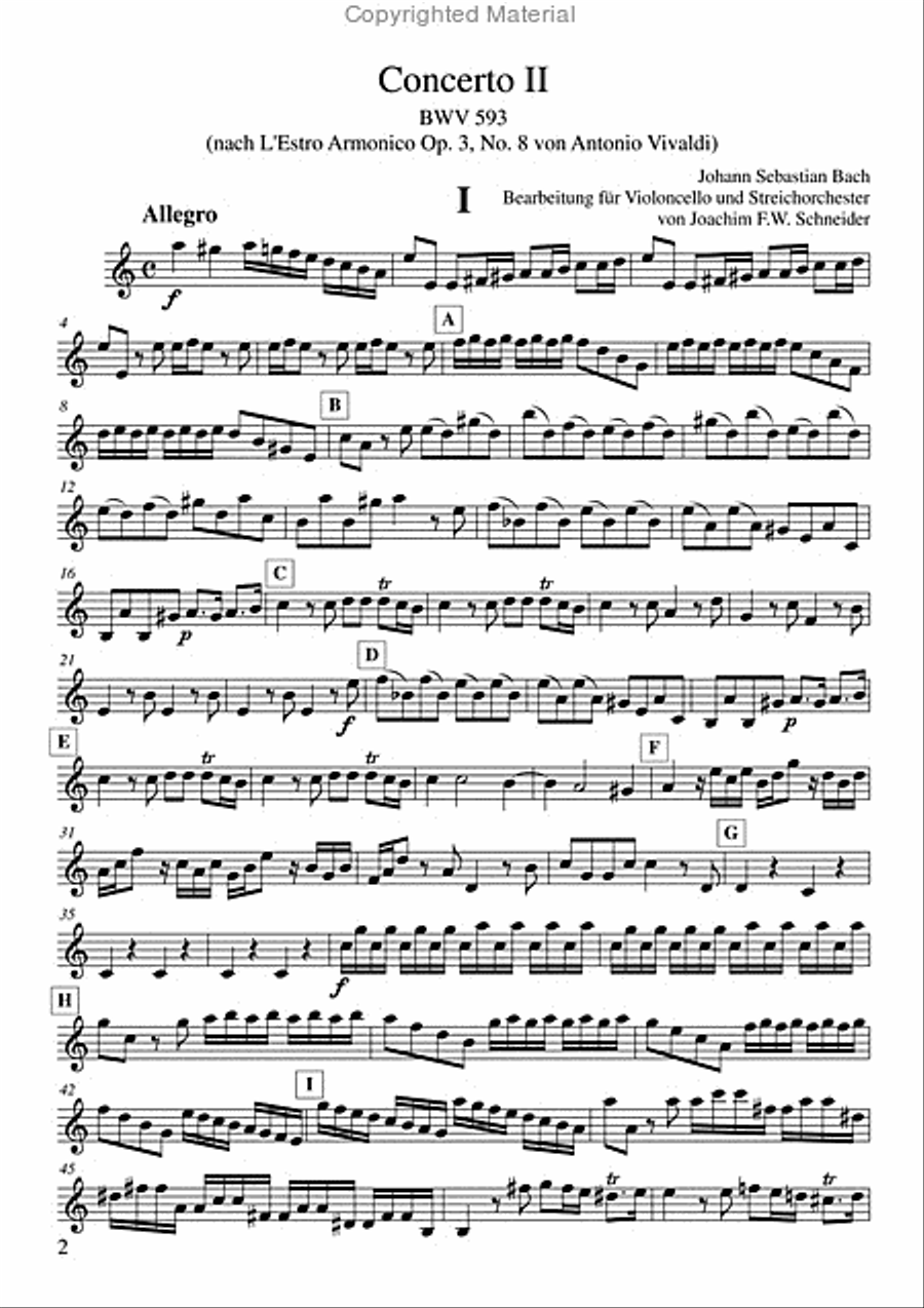 Concerto for Violoncello, Strings and Basso continuo A minor (after BWV 593) Violin scores gallery preview page 2