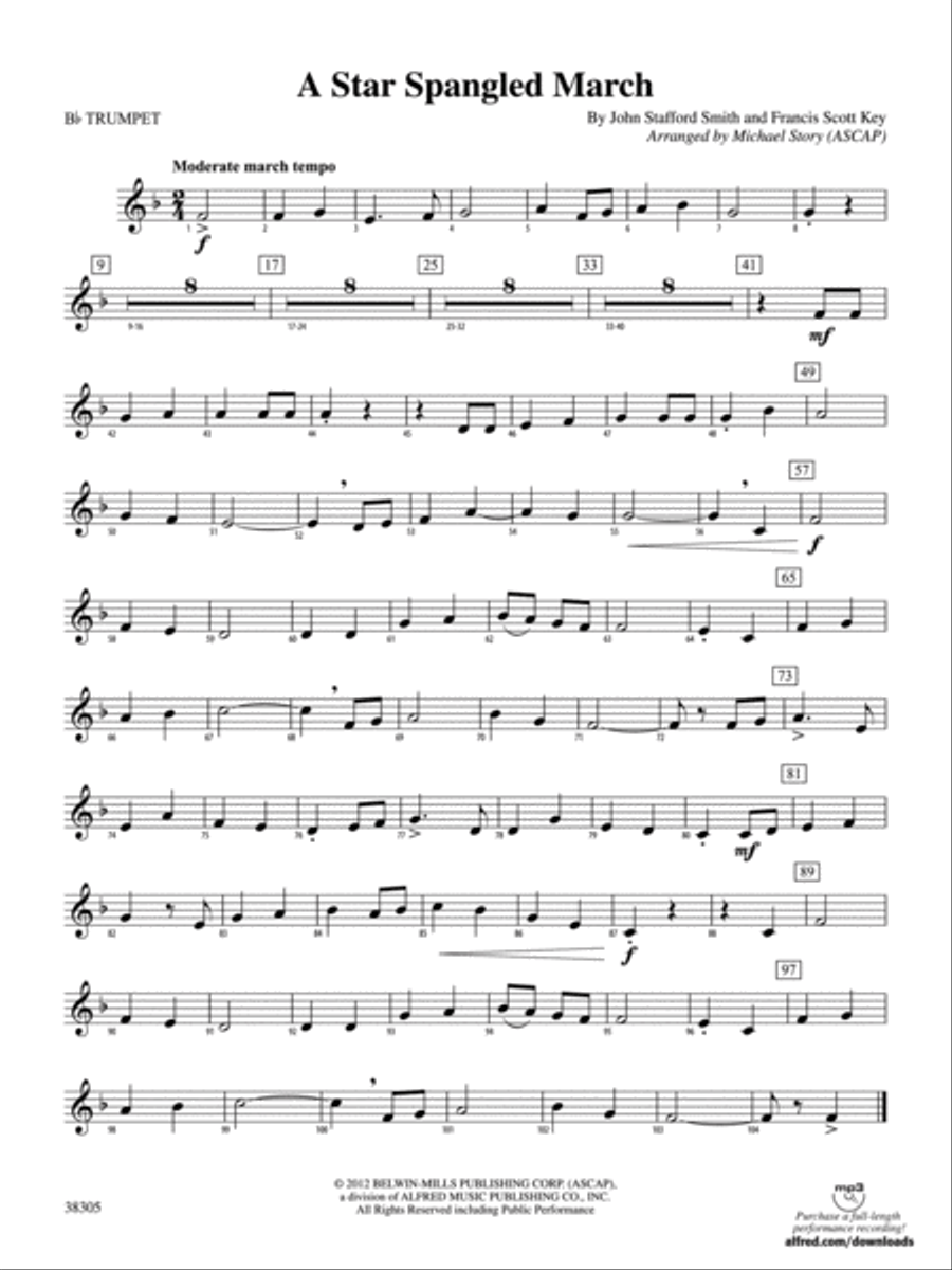A Star Spangled March: 1st B-flat Trumpet Concert Band scores gallery preview page 1