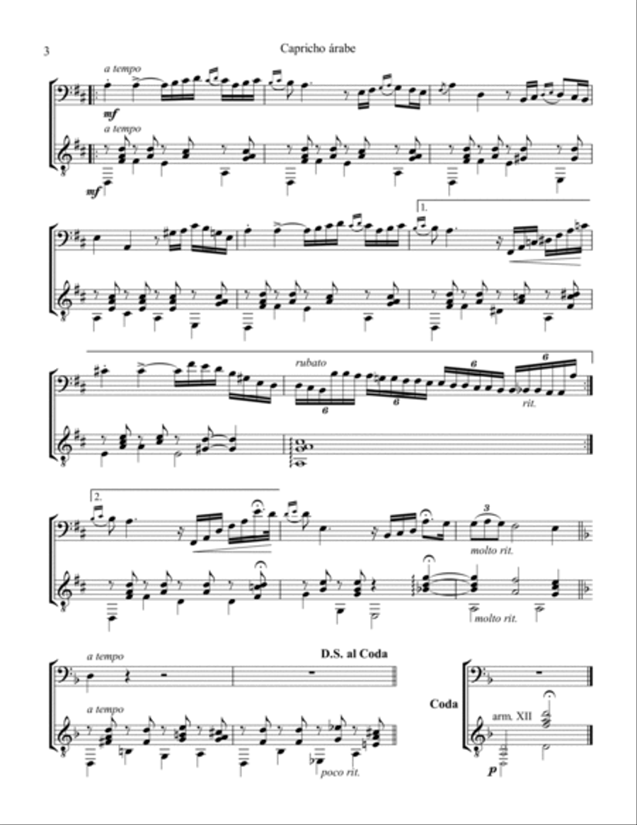 Capricho arabe/Capricho árabe for cello and guitar String Duet scores gallery preview page 4