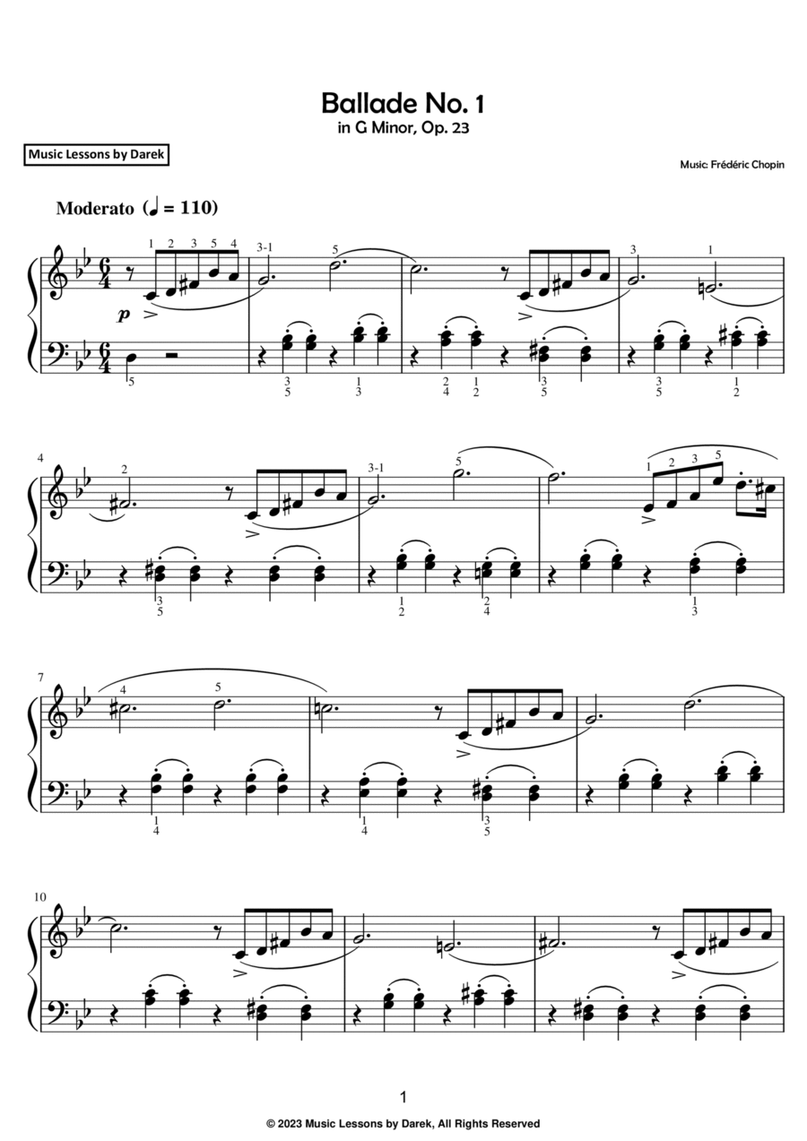 Ballade No. 1 (EASY PIANO) in G Minor, Op. 23 [Frédéric Chopin] Easy Piano scores gallery preview page 1