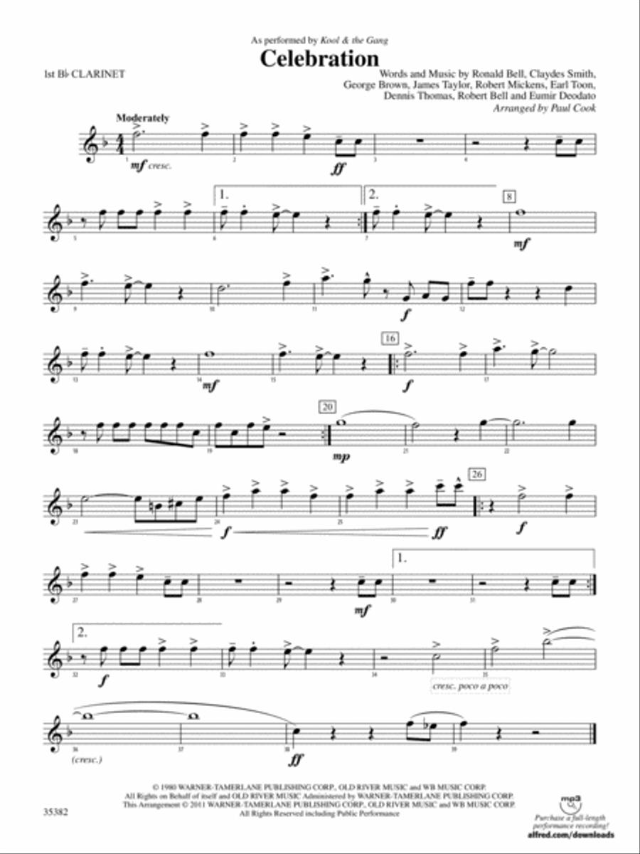 Celebration: 1st B-flat Clarinet Concert Band scores gallery preview page 1