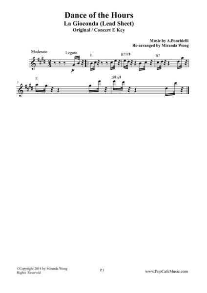Dance of the Hours - Lead Sheet in Original E Key