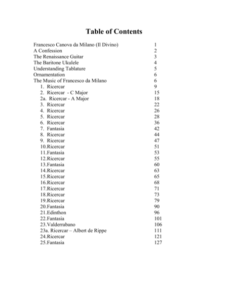 Francesco da Milano Ricercars and Fantasias Volume 1 For Baritone Ukulele and Other Four Course In