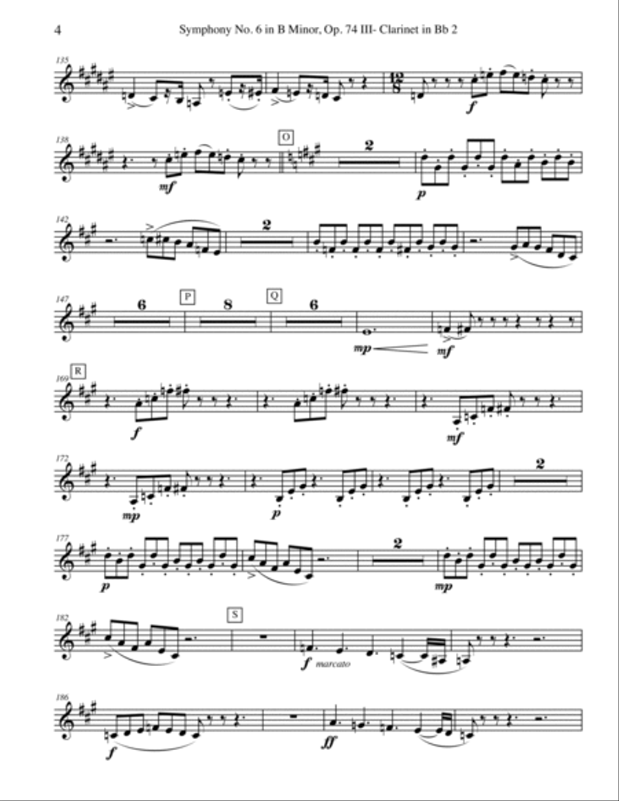 ‪Tchaikovsky‬ Symphony No. 6, Movement III - Clarinet in Bb 2 (Transposed Part), Op. 74 B-Flat Clarinet scores gallery preview page 4
