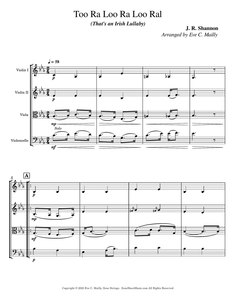 Too Ra Loo Ra Loo Ral (That's an Irish Lullaby) - String Quartet String Quartet scores gallery preview page 1