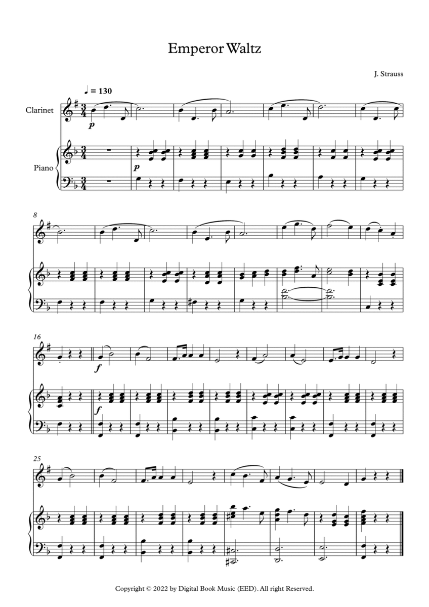 Emperor Waltz - Johann Strauss Jr. (Clarinet + Piano) image number null