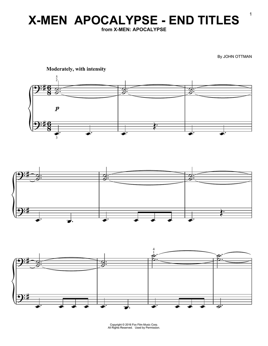 X-Men: Apocalypse - End Titles Easy Piano scores gallery preview page 1