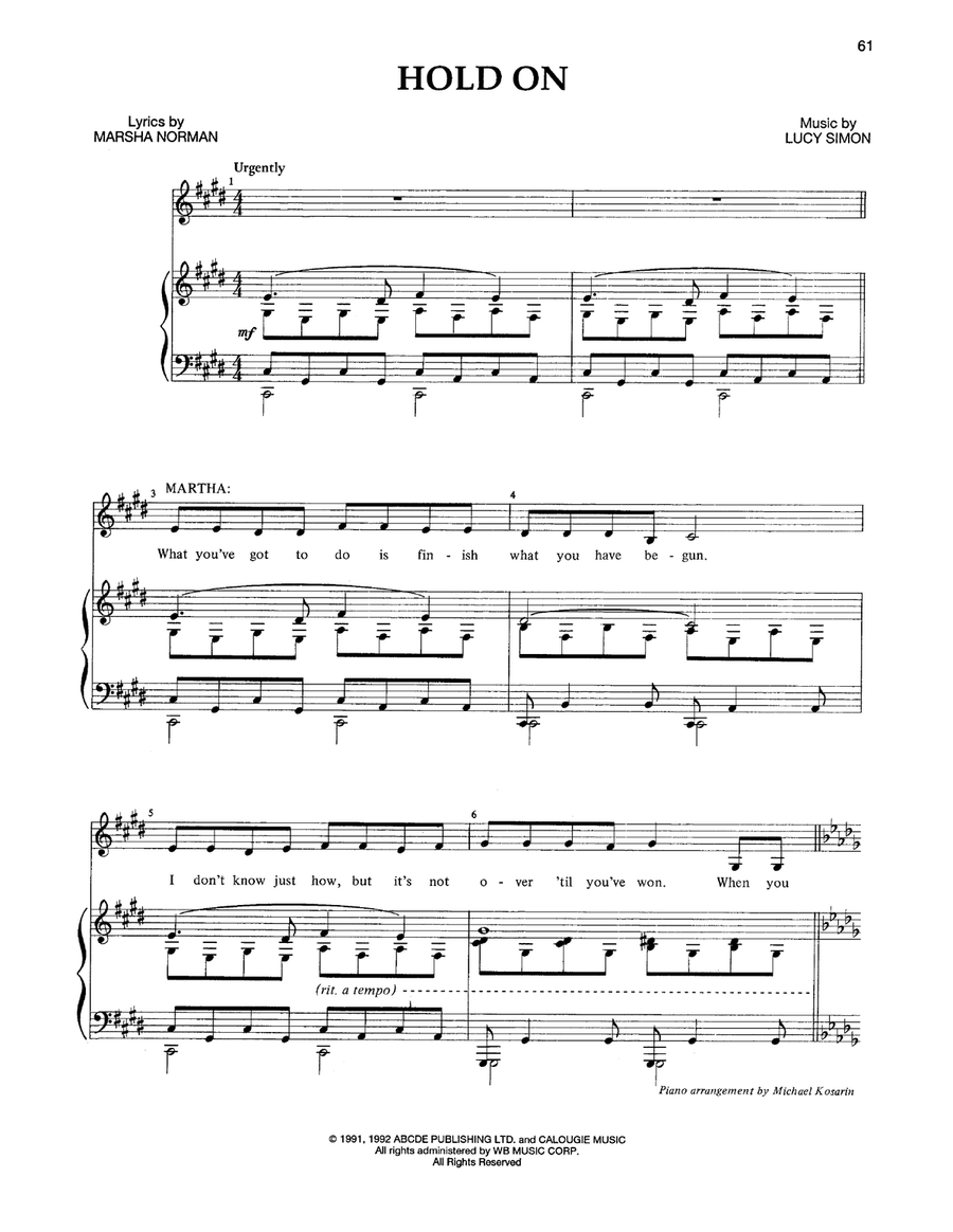 Hold On Piano, Vocal scores gallery preview page 1