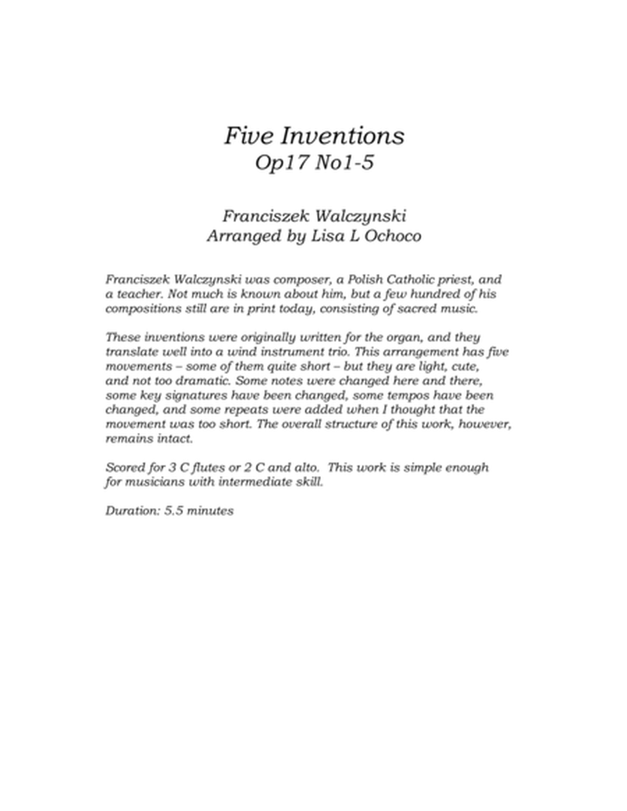 Five Inventions Op17 No1-5 for Flute Trio image number null