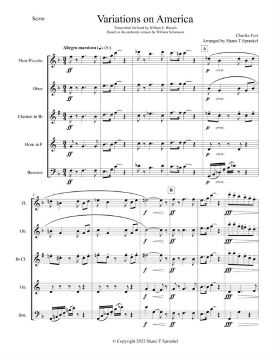 Variations on America Woodwind Quintet scores gallery preview page 2