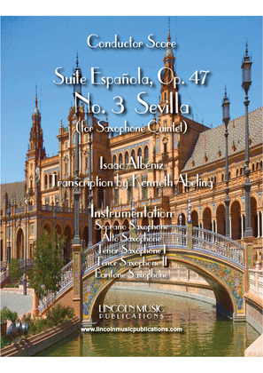 Book cover for Albéniz - “Sevilla” from Suite Española (for Saxophone Quintet SATTB)