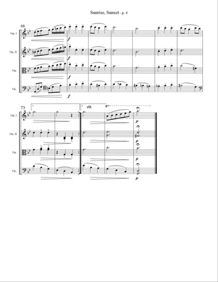 Sunrise, Sunset String Quartet scores gallery preview page 4