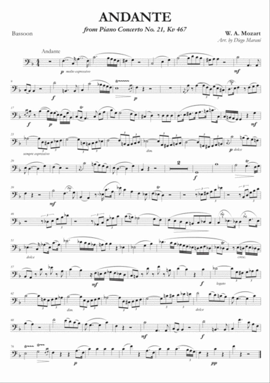 Andante from Concerto No. 21 for Bassoon and Piano Bassoon Solo scores gallery preview page 1