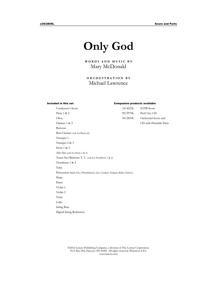Only God - Downloadable Orchestral Score and Parts Voice scores gallery preview page 1