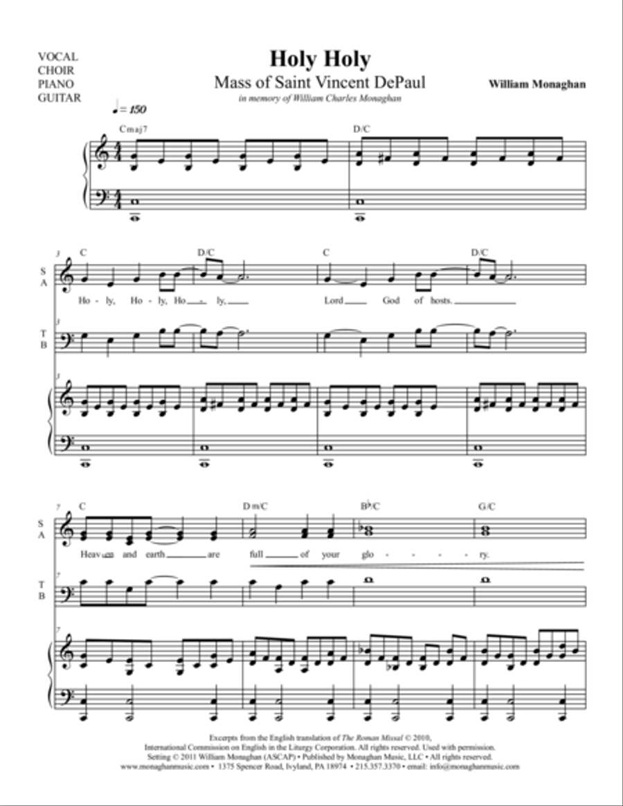 Holy Holy - Mass of St. Vincent De Paul Choir scores gallery preview page 1