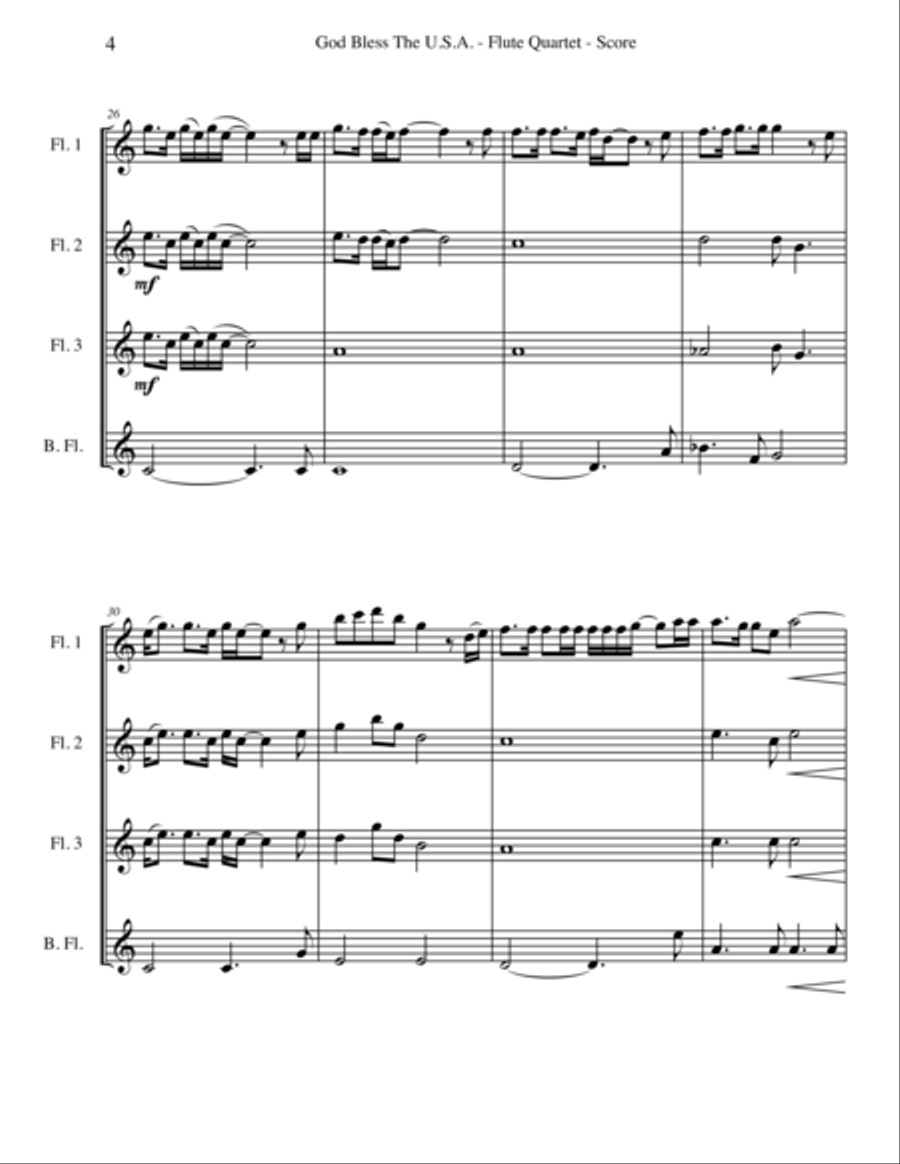God Bless The U.S.A. Woodwind Quartet scores gallery preview page 4