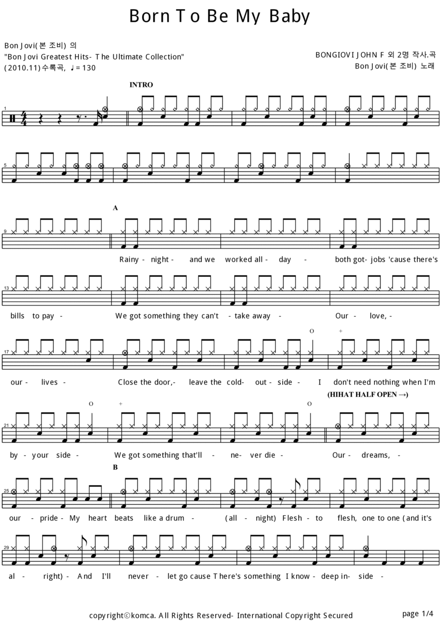 Born To Be My Baby Born To Be My Baby Drum Set scores gallery preview page 1