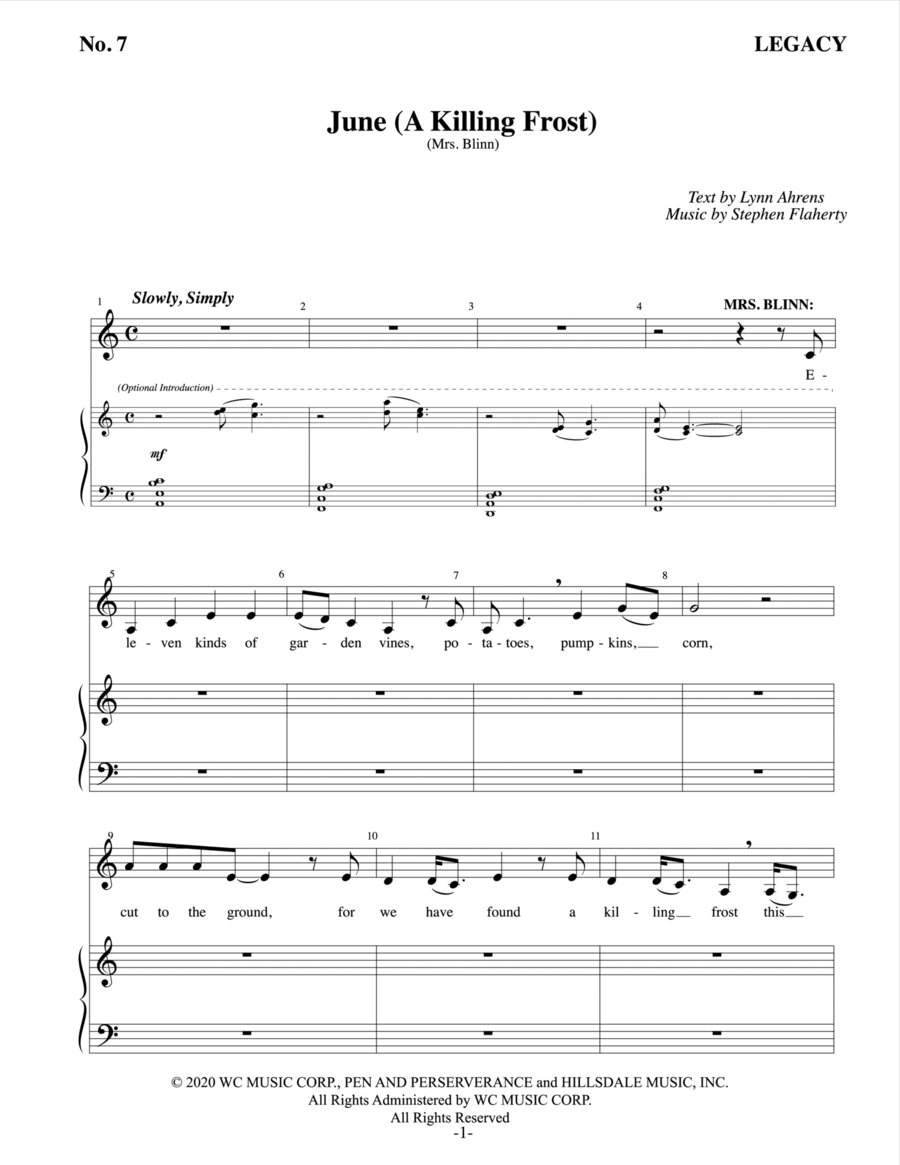 June (A Killing Frost) June (A Killing Frost) Piano, Vocal scores gallery preview page 1