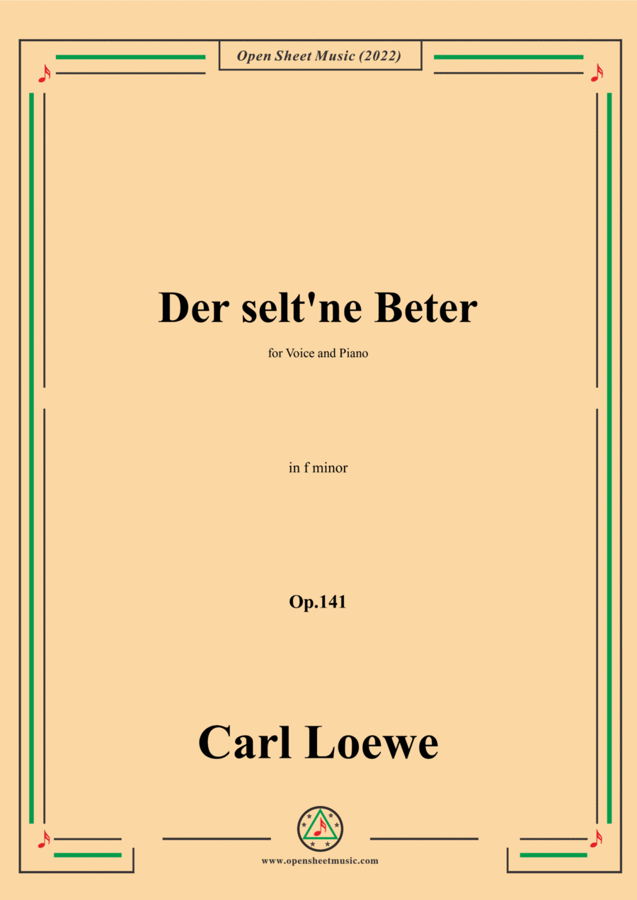 Loewe-Der selt'ne Beter,in f minorr,Op.141,for Voice and Piano Voice Solo scores gallery preview page 1