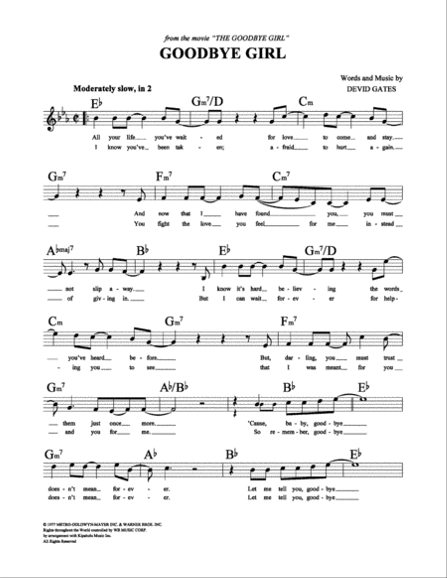 Goodbye Girl Piano, Vocal, Guitar scores gallery preview page 2