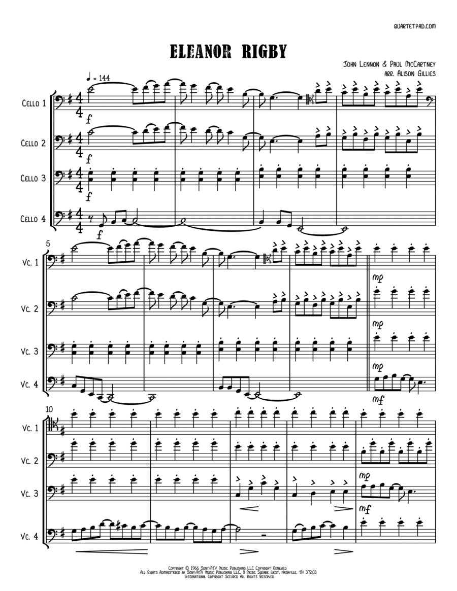 Eleanor Rigby Cello scores gallery preview page 1