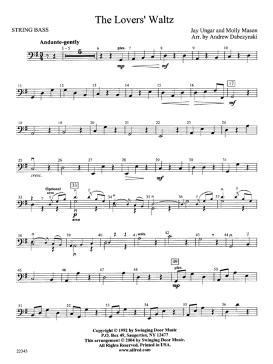 The Lover's Waltz: String Bass String Orchestra scores gallery preview page 1