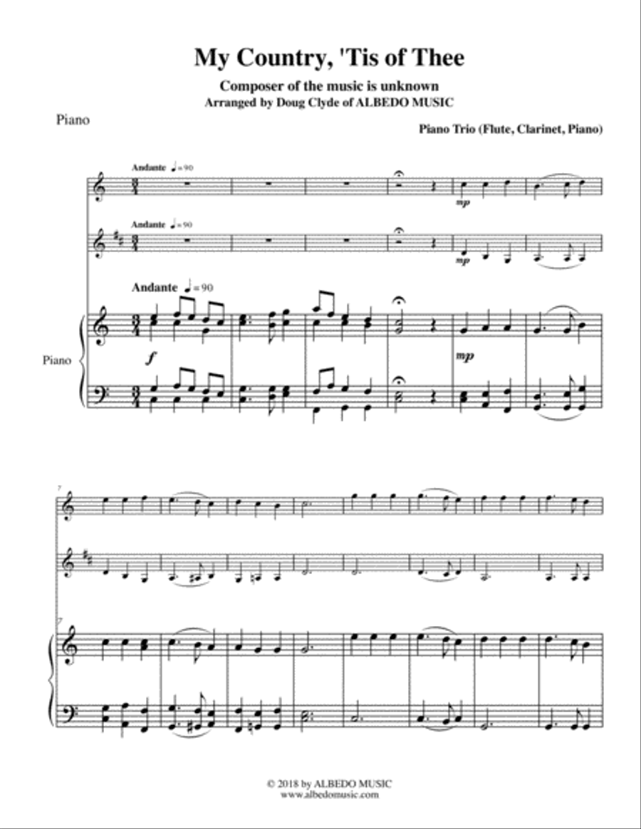 My Country, 'Tis of Thee for Flute, Clarinet & Piano Woodwind Duet scores gallery preview page 1