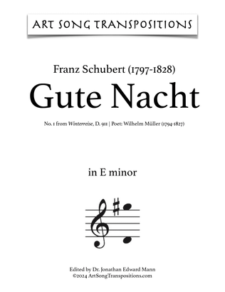 Book cover for SCHUBERT: Gute Nacht, D. 911 no. 1 (transposed to E minor)