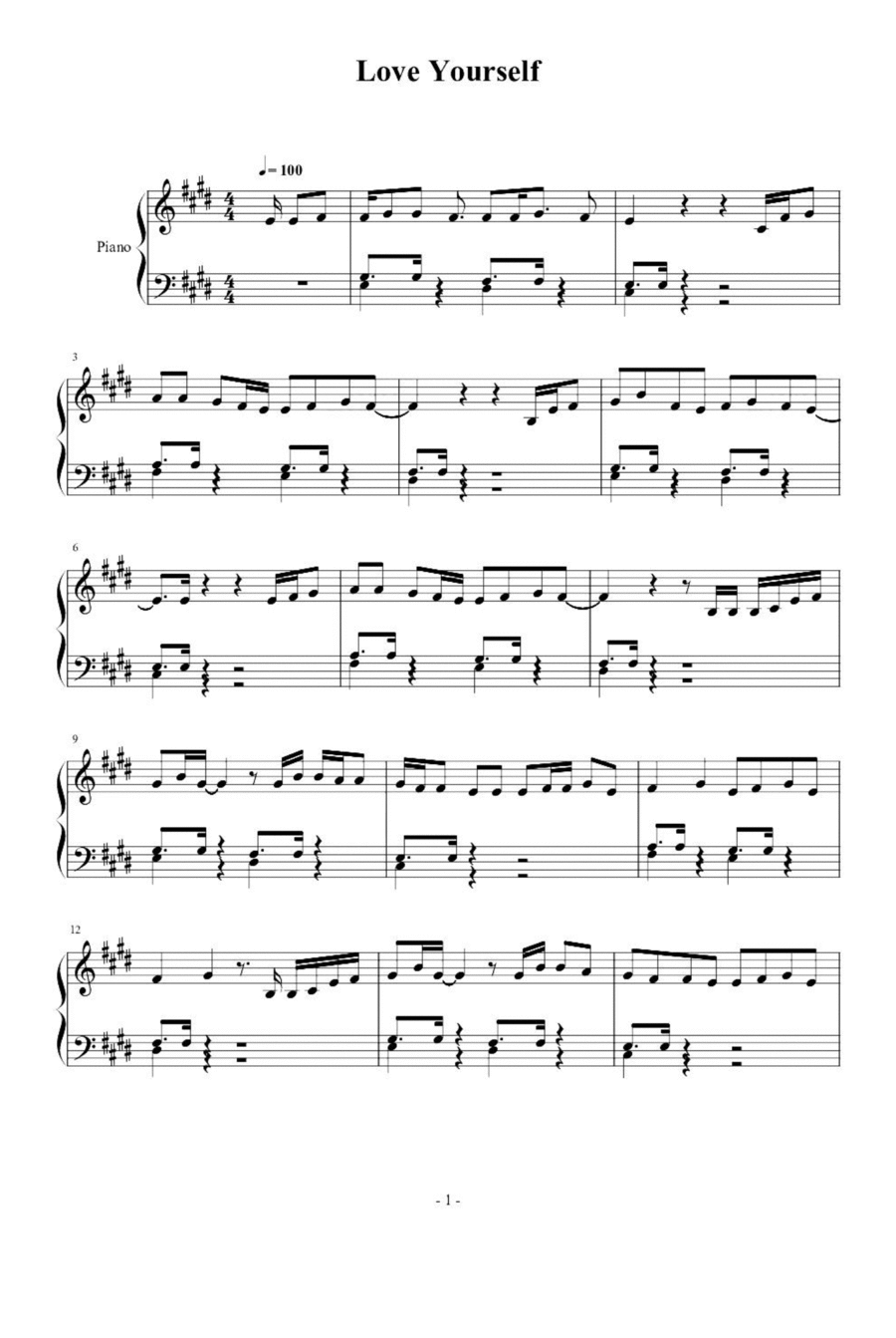 Love Yourself Piano Solo scores gallery preview page 1