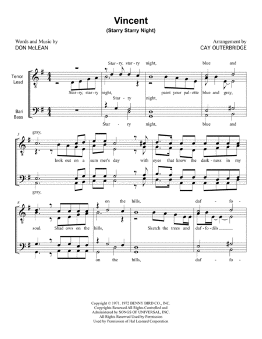 Vincent (Starry Starry Night) Small Ensemble scores gallery preview page 1