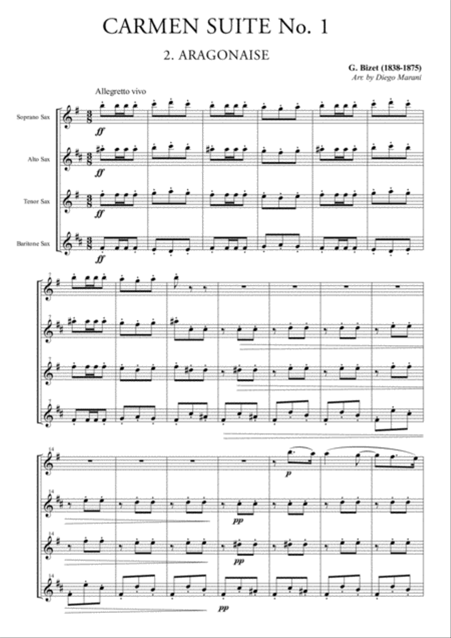 Carmen Suite No. 1 for Saxophone Quartet Saxophone Quartet scores gallery preview page 3