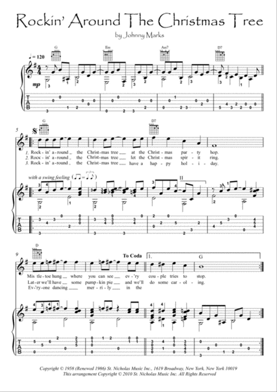 Rockin' Around The Christmas Tree Classical Guitar scores gallery preview page 1