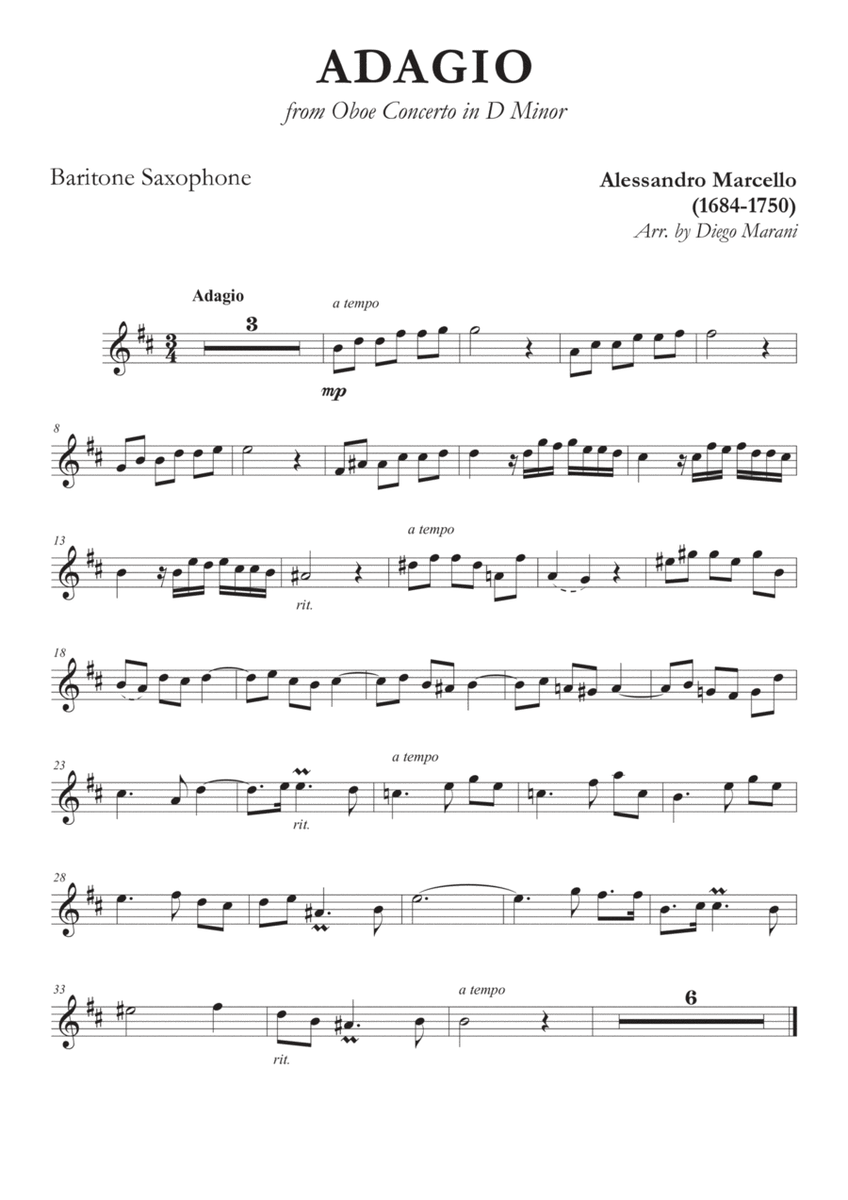 Marcello's Adagio for Baritone Saxophone and Piano image number null