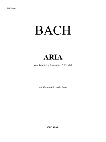 ARIA - for Violin Solo and Piano (from Goldberg Variations, BWV 988) image number null
