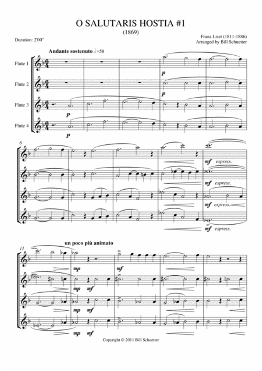 O Salutaris Hostia I O Salutaris Hostia I Flute Quartet scores gallery preview page 1