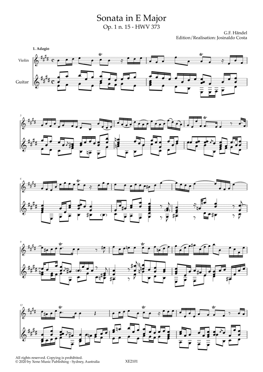 Violin Sonata in E Major, Op.1 n.15 - HWV 373 String Duet scores gallery preview page 1