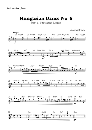Hungarian Dance No. 5 by Brahms for Baritone Sax Solo with Chords