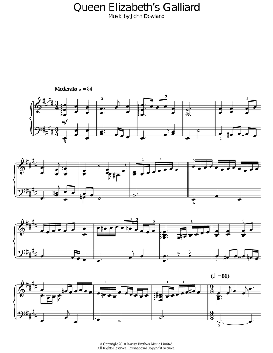 Queen Elizabeth's Galliard Piano Solo scores gallery preview page 1
