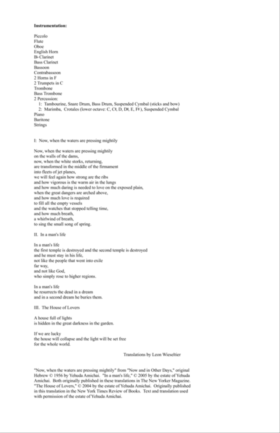 [Froom] Amichai Songs (Baritone and Orchestra) Chamber Orchestra scores gallery preview page 4