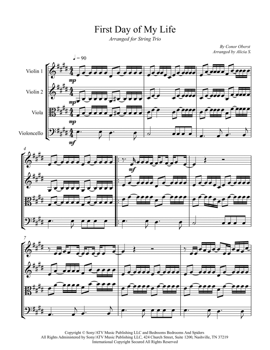 First Day Of My Life First Day Of My Life String Trio scores gallery preview page 1
