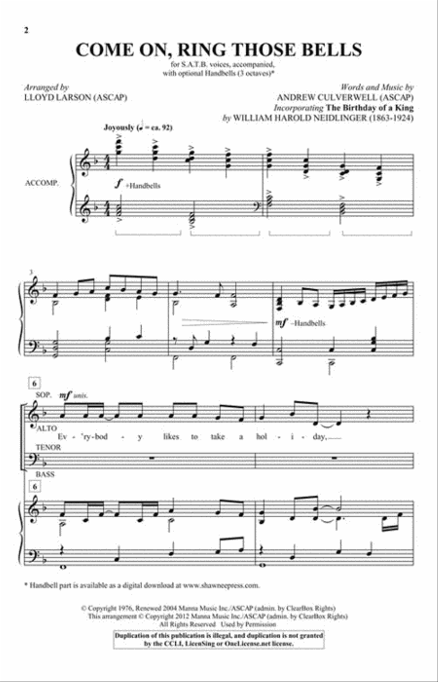 Come On, Ring Those Bells 4-Part scores gallery preview page 2