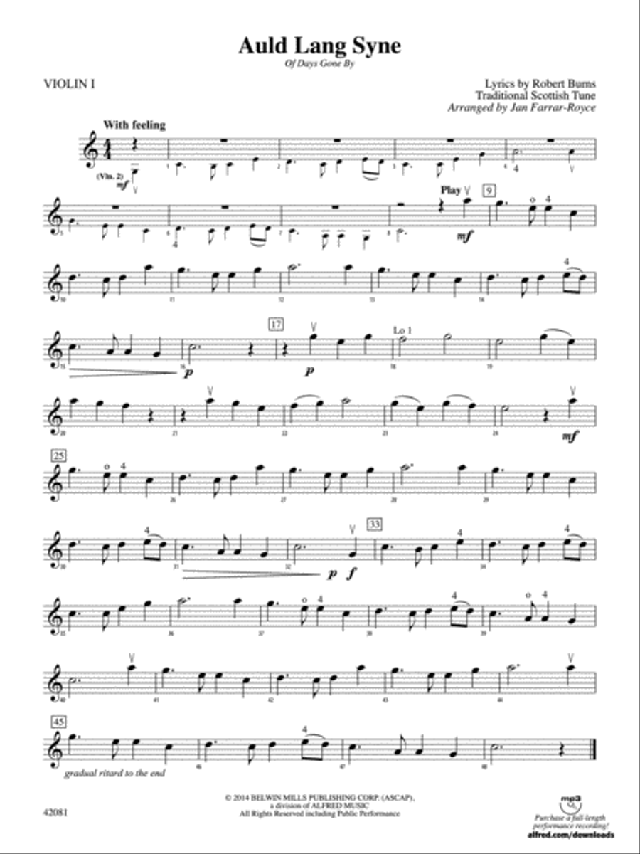 Auld Lang Syne: 1st Violin String Orchestra scores gallery preview page 1