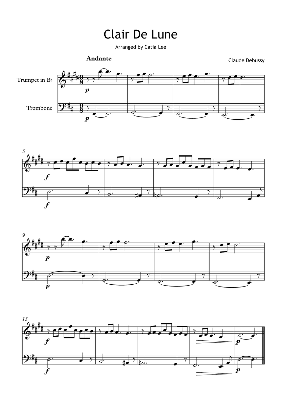 Clair de Lune - Claude Debussy - Trumpet & Trombone Brass Duet scores gallery preview page 2
