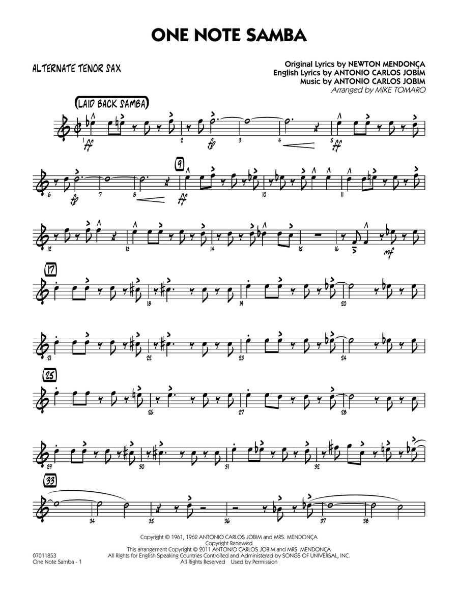 One Note Samba - Alternate Tenor Sax Jazz Ensemble scores gallery preview page 1