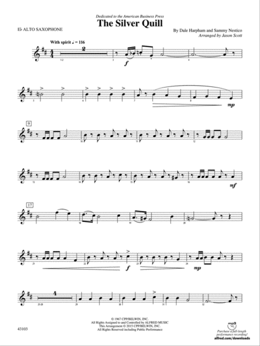 The Silver Quill: E-flat Alto Saxophone Concert Band scores gallery preview page 1