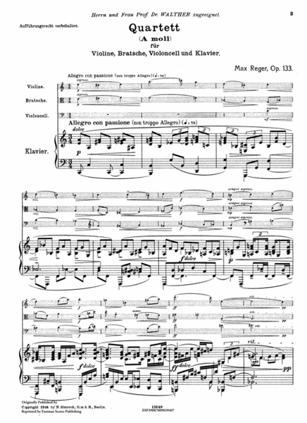 Quartett, A moll, fur Violine, Bratsche, Violoncell und Klavier : opus 133