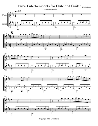 Three Entertainments for Flute And Guitar - Summer Rain - Score and Parts