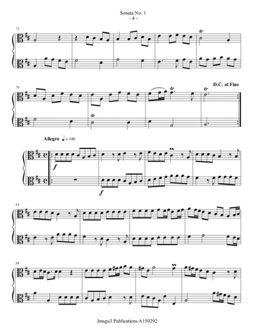 Loeillet: Six Sonatas Op. 5 No. 2 Complete for Viola Duo image number null