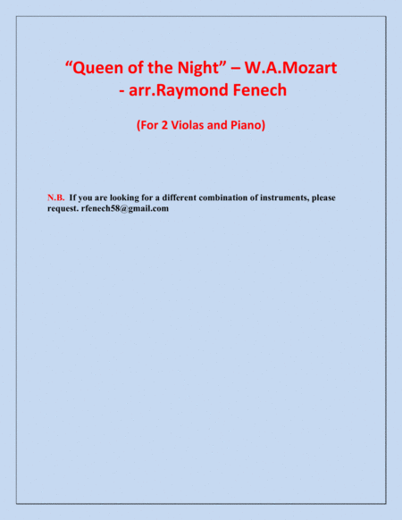 Queen of the Night - From the Magic Flute - 2 Violas and Piano image number null
